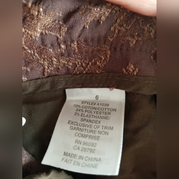 ABS Patterned Brown Embroidered Pants - size 6 - Picture 10 of 10